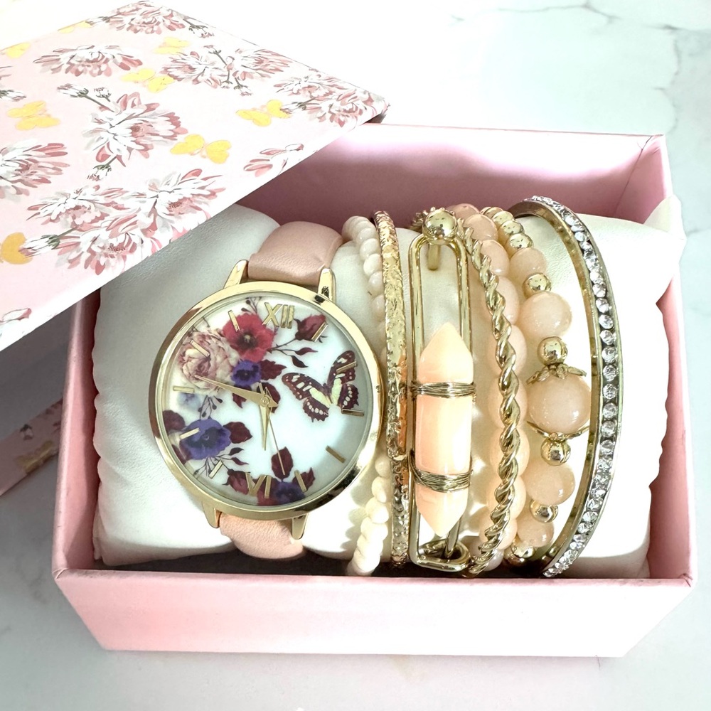Floral Gold Women's Watch Set